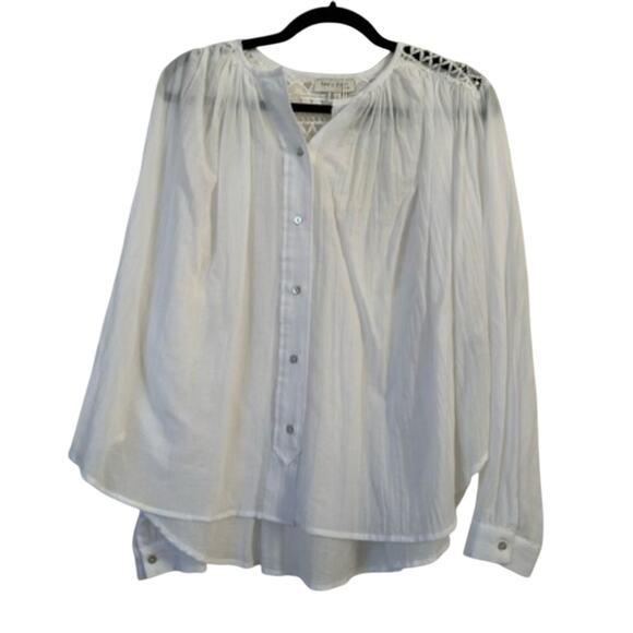 Anthropologie See U Soon Top Women's Off White Button Up L/S Crochet Size S NWT - Picture 1 of 9